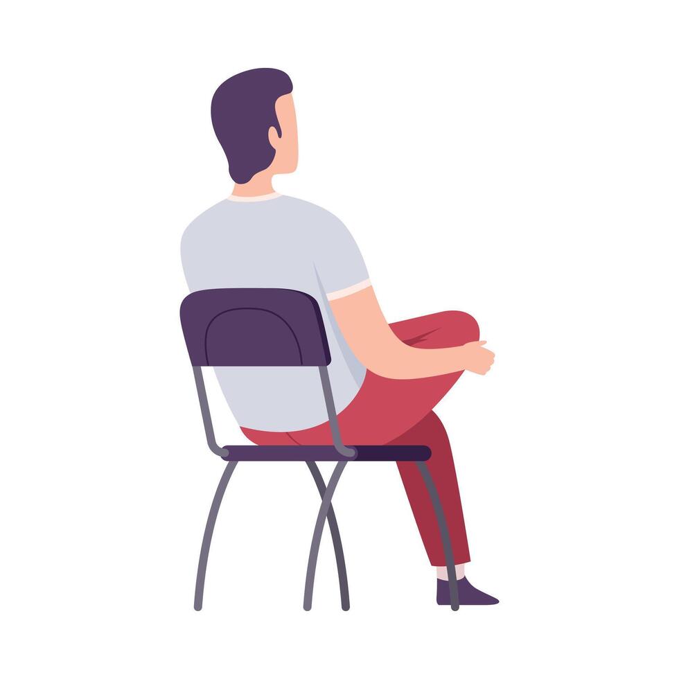 Male College Student Sitting on Chair in Class, Back View of Young Man During University Lecture Flat Illustration vector