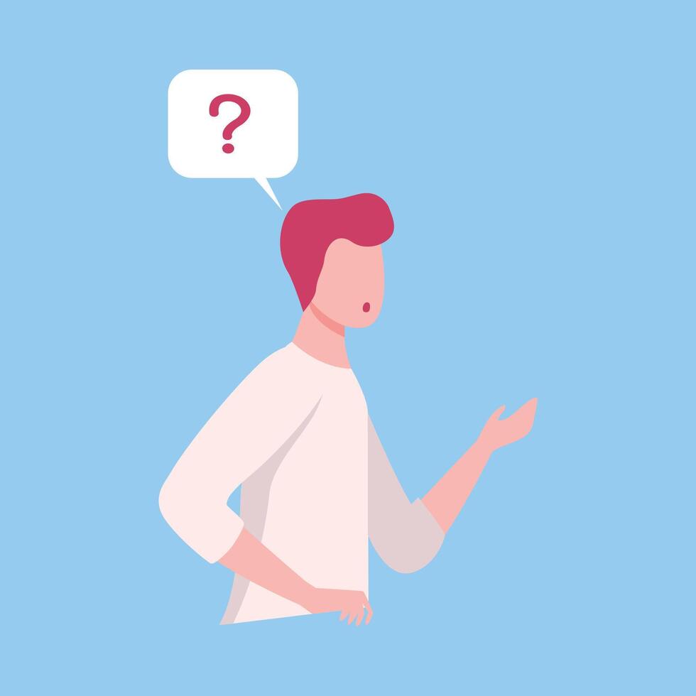Man Thinking With Question Mark in Speech Bubble, Social Networking, Virtual Relationships Flat Illustration vector
