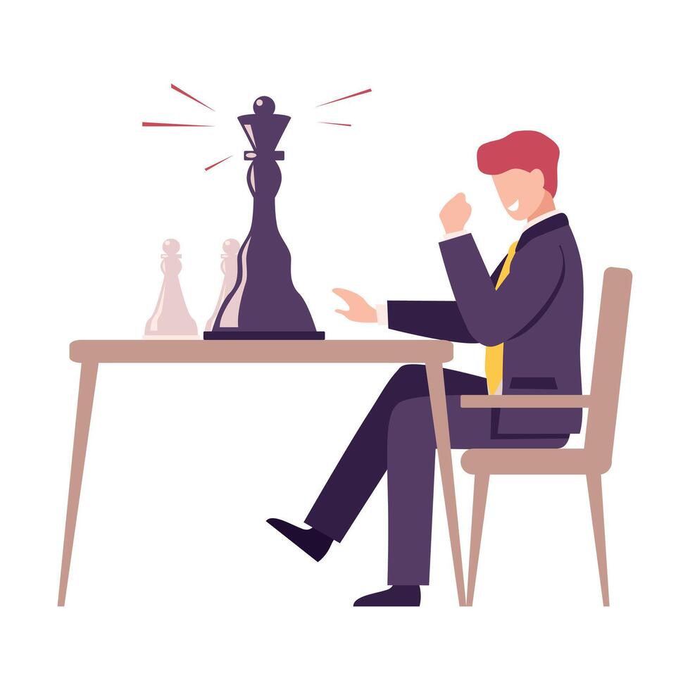 Chess Player Celebrating His Win in Chess Tournament, Sport Intellectual Competition Flat Illustration vector