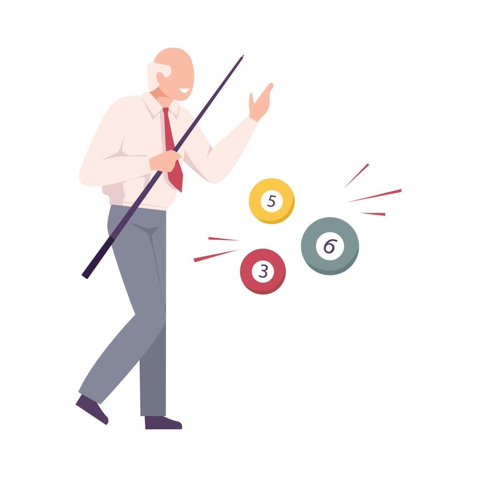 Mature Man Celebrating His Win in Billiards Competition, Snooker Player Flat Illustration vector