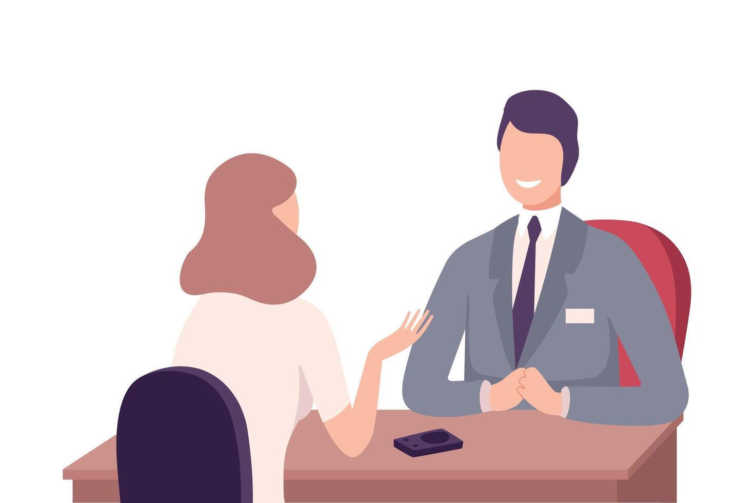 Female Journalist Interviewing Businessman, Celebrity or Politician, People Sitting at the Table and Talking to Each Other Flat Illustration vector