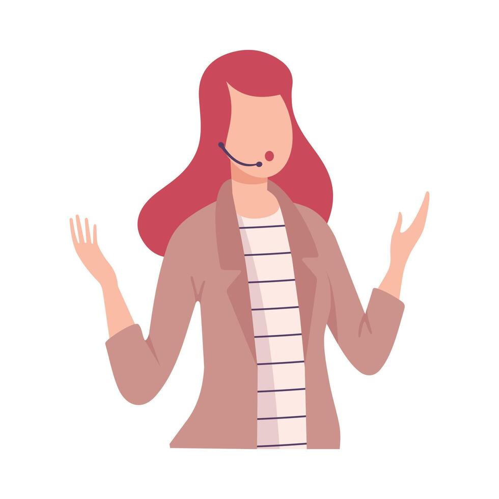 Female Journalist Talking, Professional Reporter Character with Headset Interviewing, Presenting News, Telecasting Flat Illustration vector
