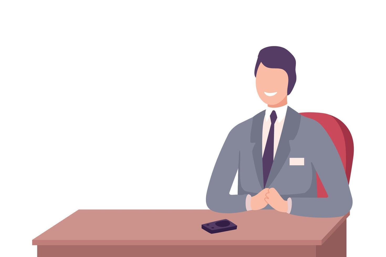 Smiling Businessman in Suit Sitting at the Desk Flat Illustration vector