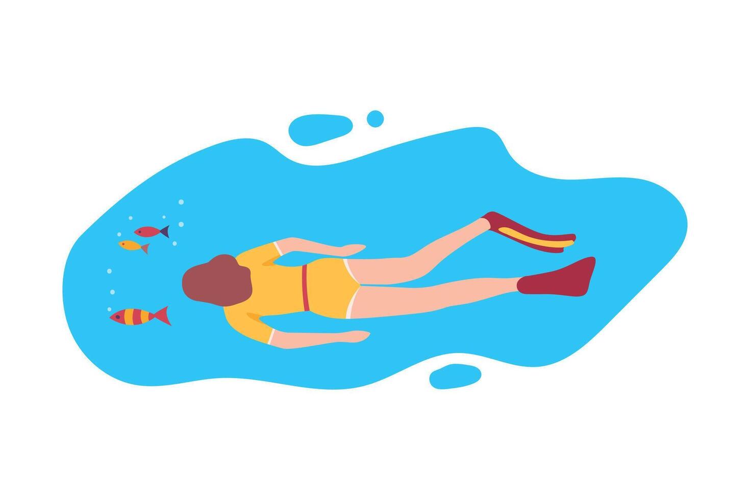 Top View of Girl Scuba Diver Swimming under the Sea, Water Sport, Extreme Hobby Flat Illustration vector