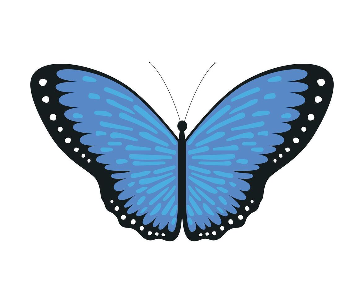 Blue Tropical Butterfly, Beautiful Colorful Flying Insect for Decorative Element Illustration vector