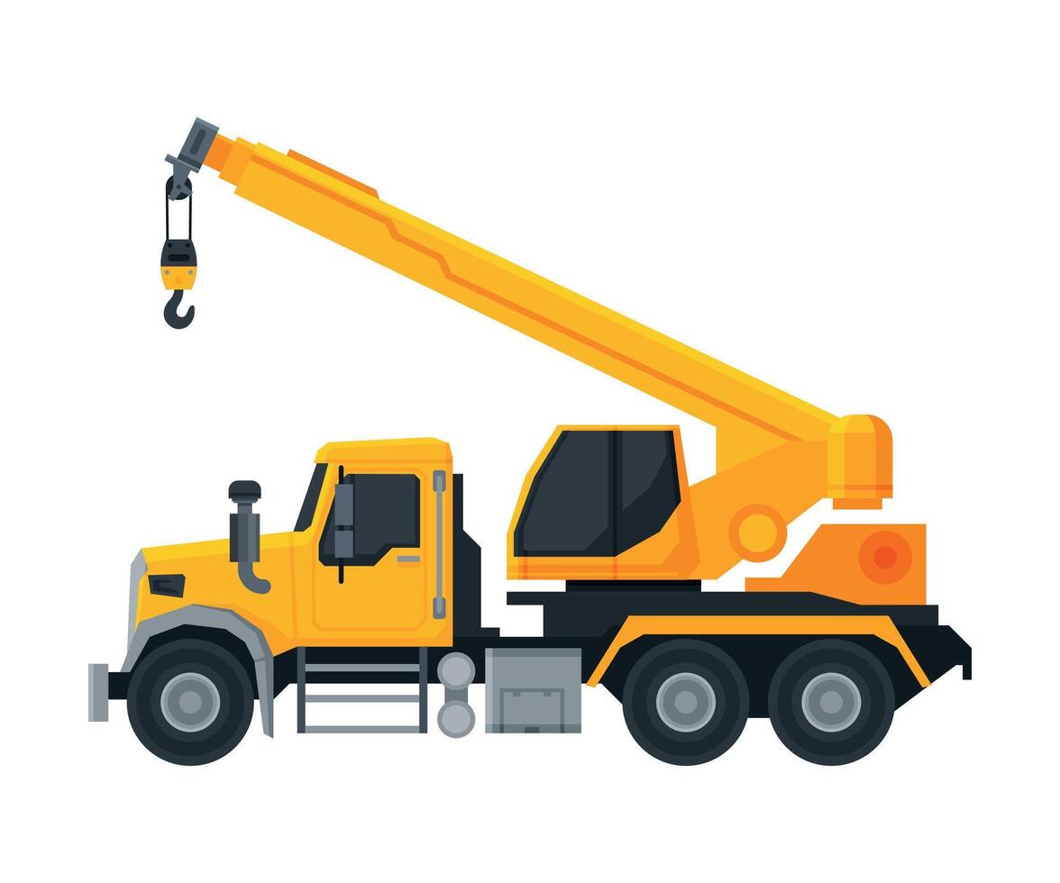 Crane Truck, Construction Machinery, Heavy Special Transport Flat Illustration vector