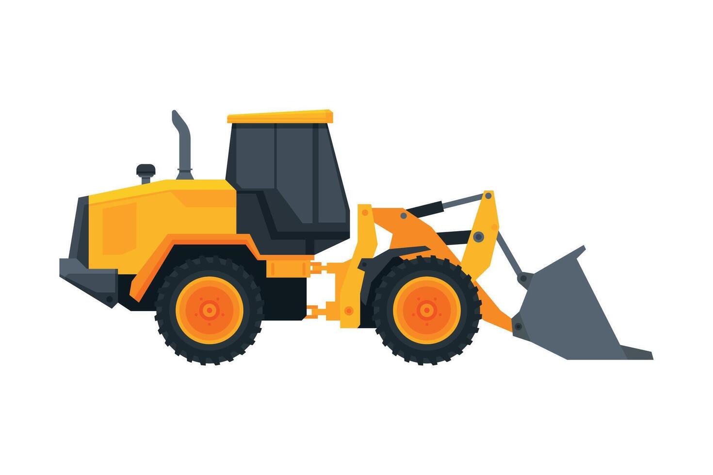 Bulldozer Construction Machinery, Heavy Special Transport, Service Vehicle, Side View Flat Illustration vector
