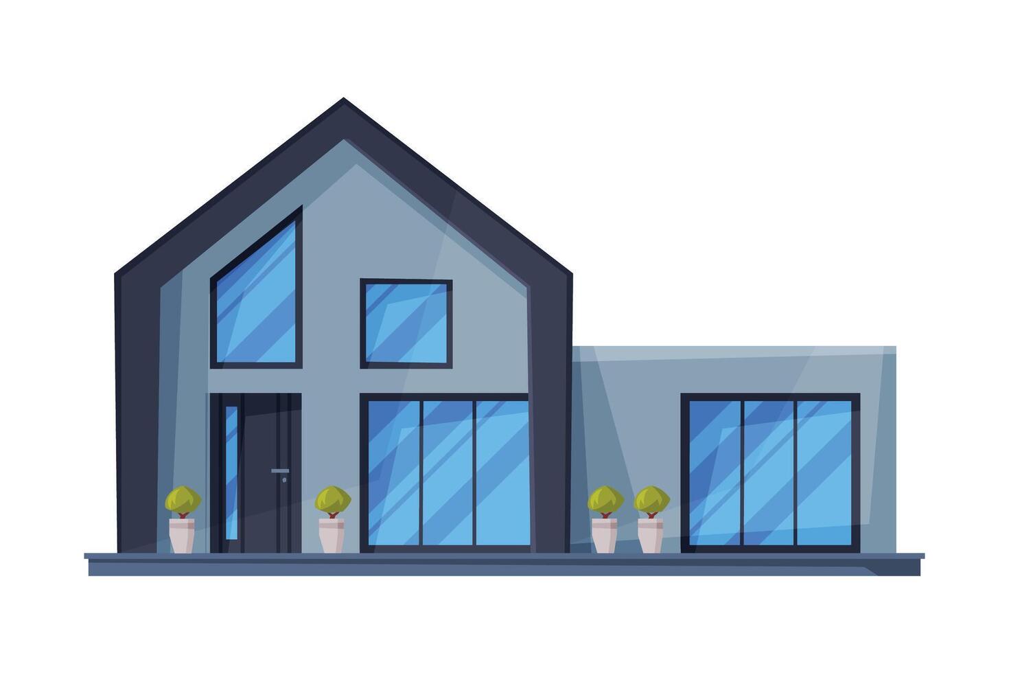 Modern Small Cottage Facade, City or Country Street Building, Residential House Real Estate Flat Illustration vector