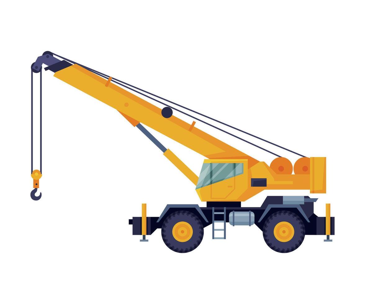 Construction Crane Truck, Heavy Machinery Transportation Service Vehicle Flat Illustration vector
