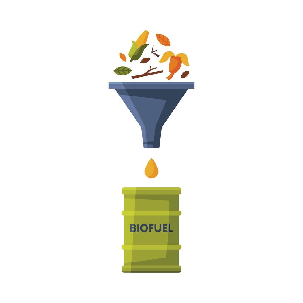 Biomass Proceeding at Biofuel, Green Energy, Alternative Power Flat Illustration vector