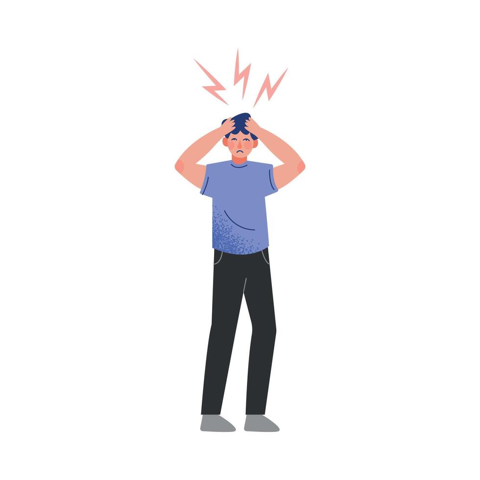 Stressed Man Holding His Head By Hands with Lightning over His Head Illustration vector
