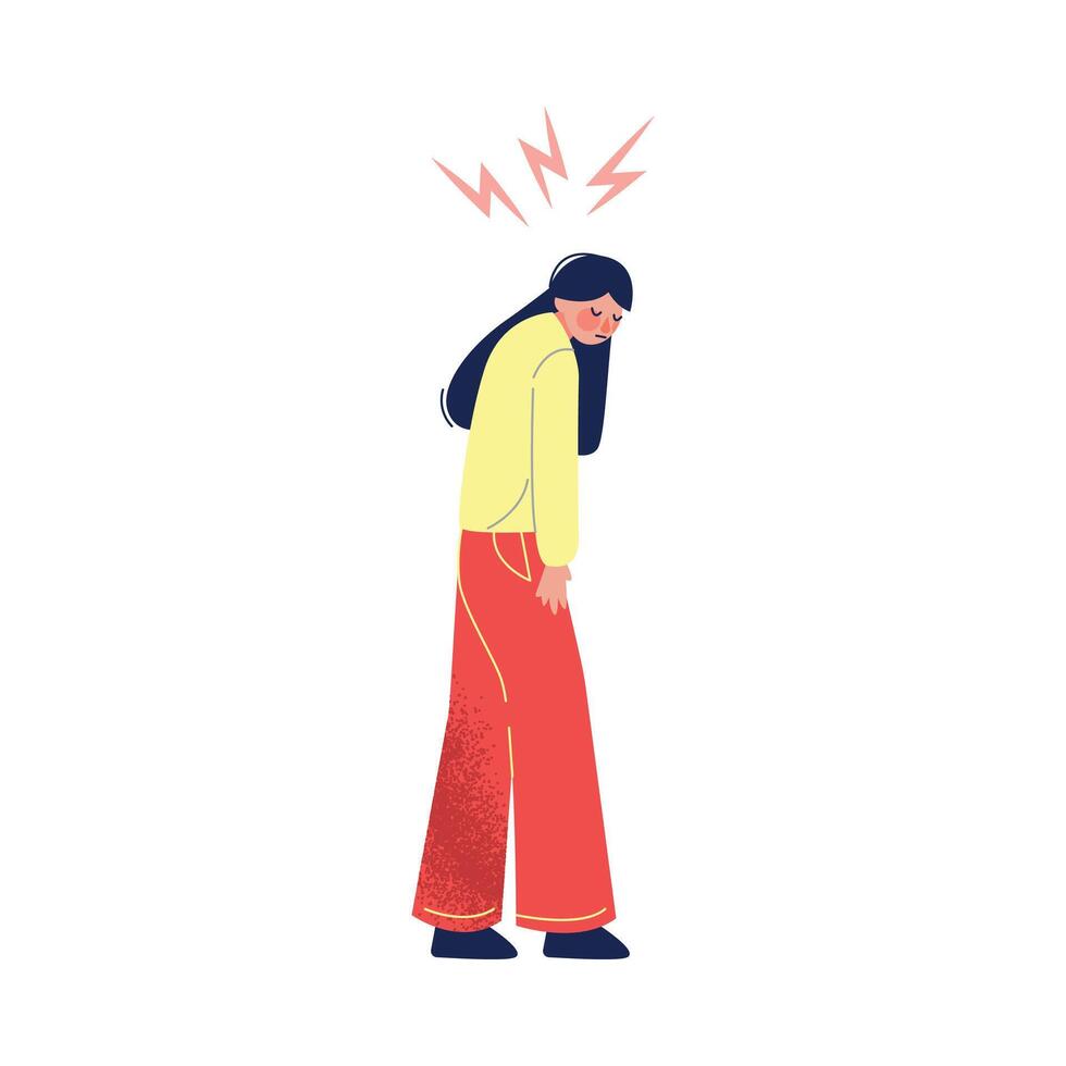 Sad Unhappy Girl in Casual Clothing with Lightning over Her Head, Depression, Stress Illustration vector