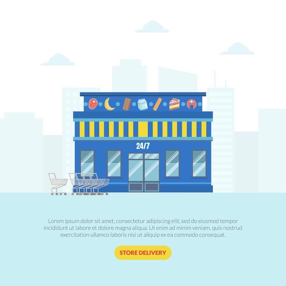 Supermarket Landing Page Template, Store Delivery Web Page, Mobile App Illustration vector