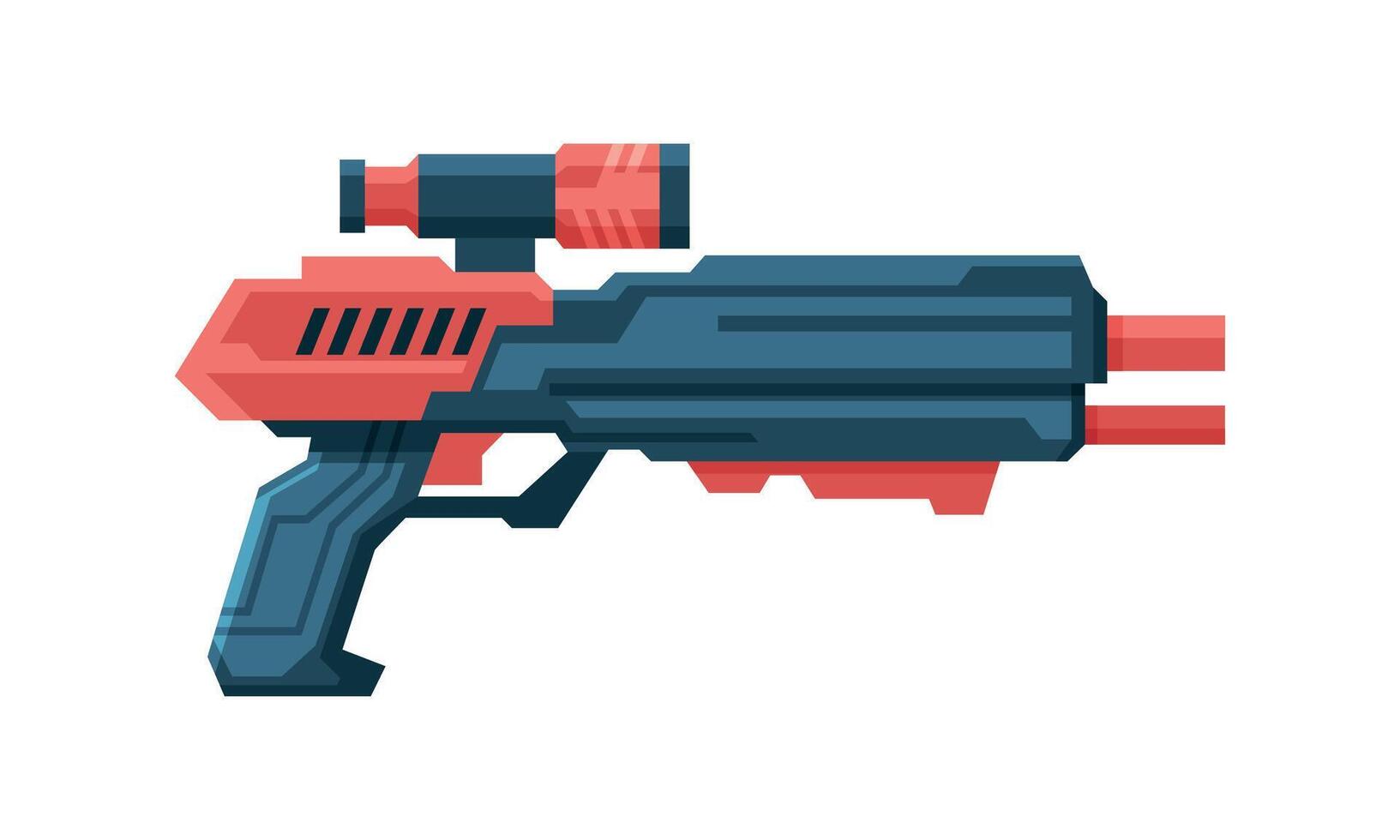 Futuristic Space Gun Blaster, Red and Black Fantastic Handgun, Raygun of Alien, Childish Pistol Illustration vector