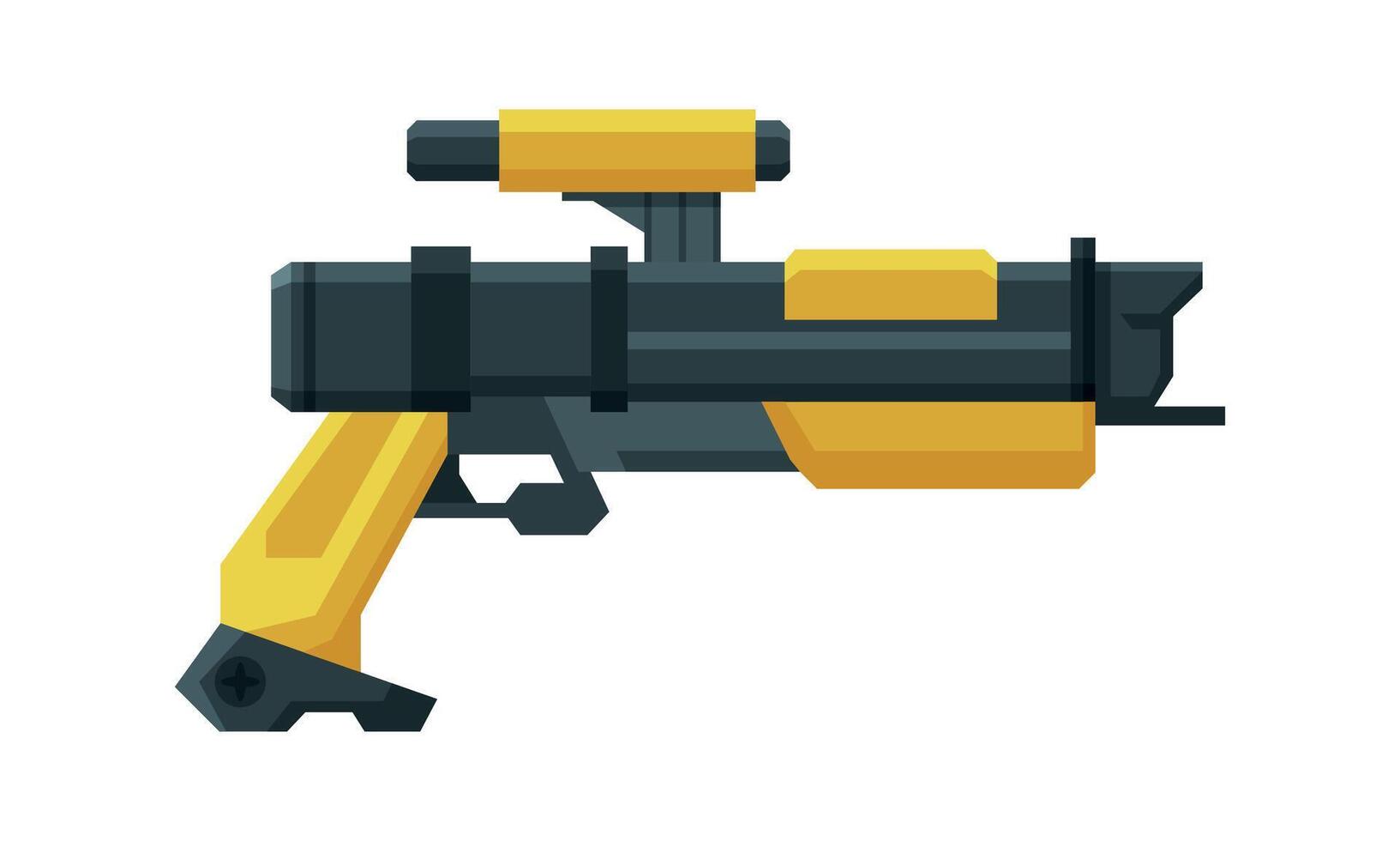 Futuristic Space Gun Blaster, Yellow and Black Laser Handgun, Raygun of Alien, Childish Pistol Illustration vector