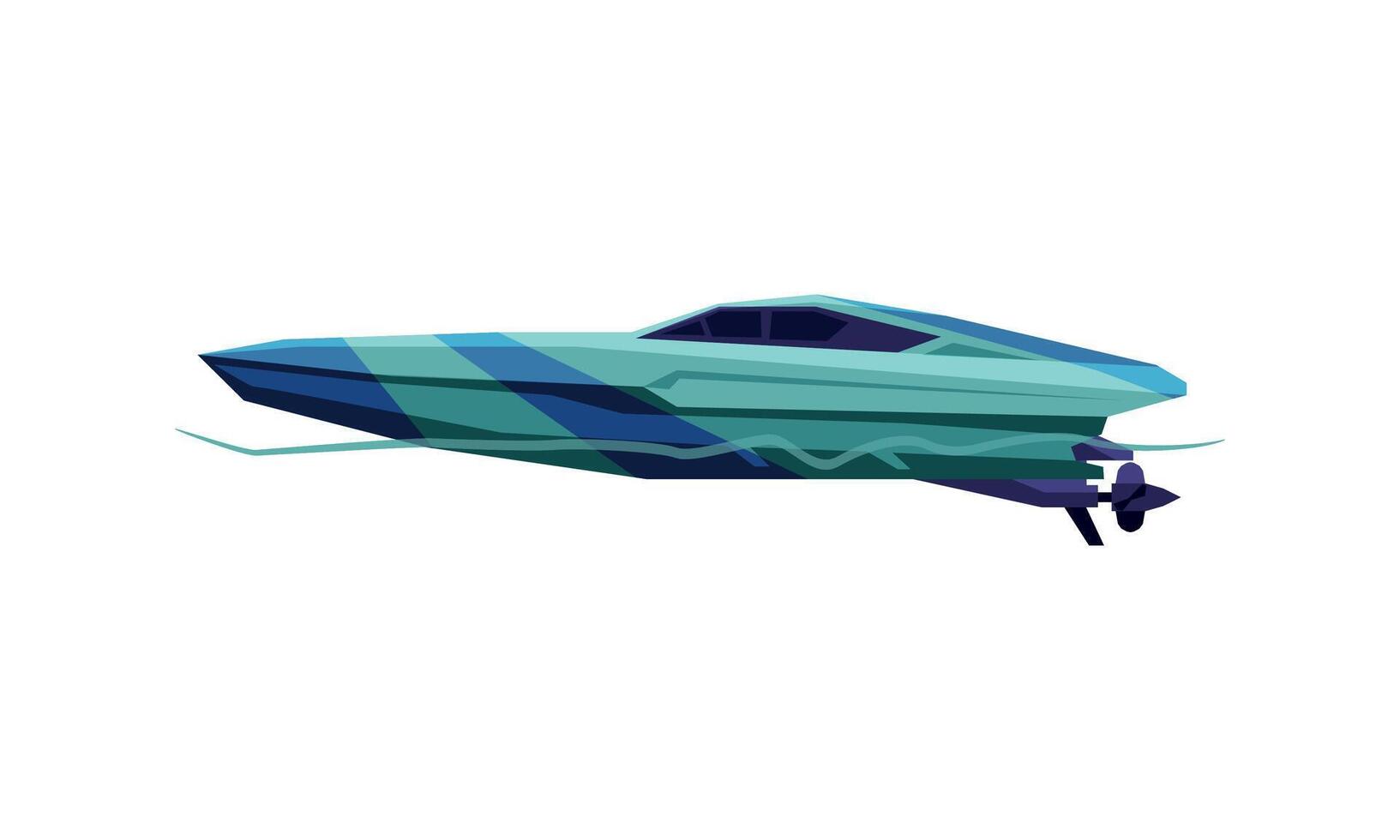 Power Boat or Speedboat, Blue Sailboat, Modern Nautical Motorized Transport Illustration vector