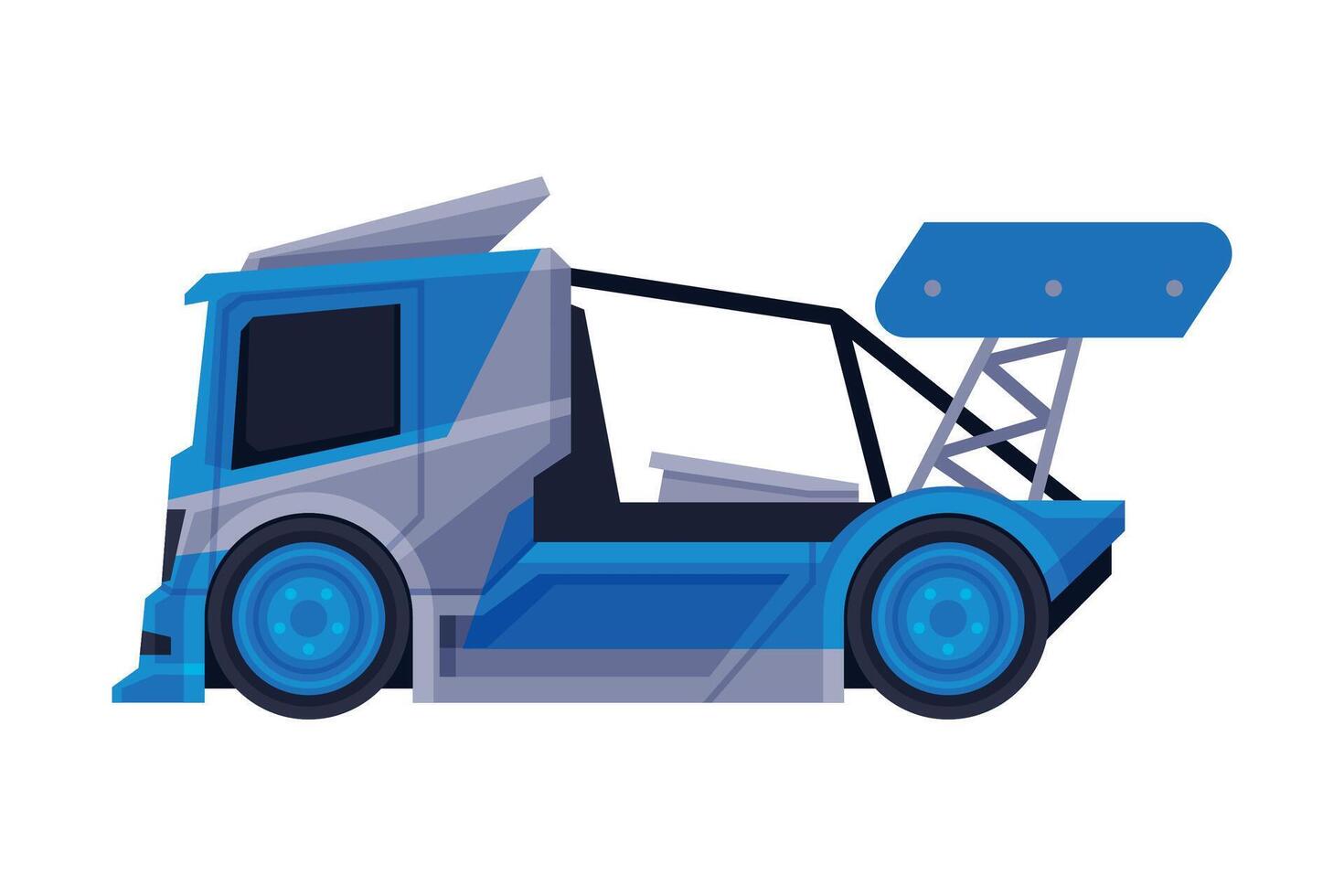 Racing Truck, Blue Fast Heavy Vehicle Freight Machine Flat Illustration vector