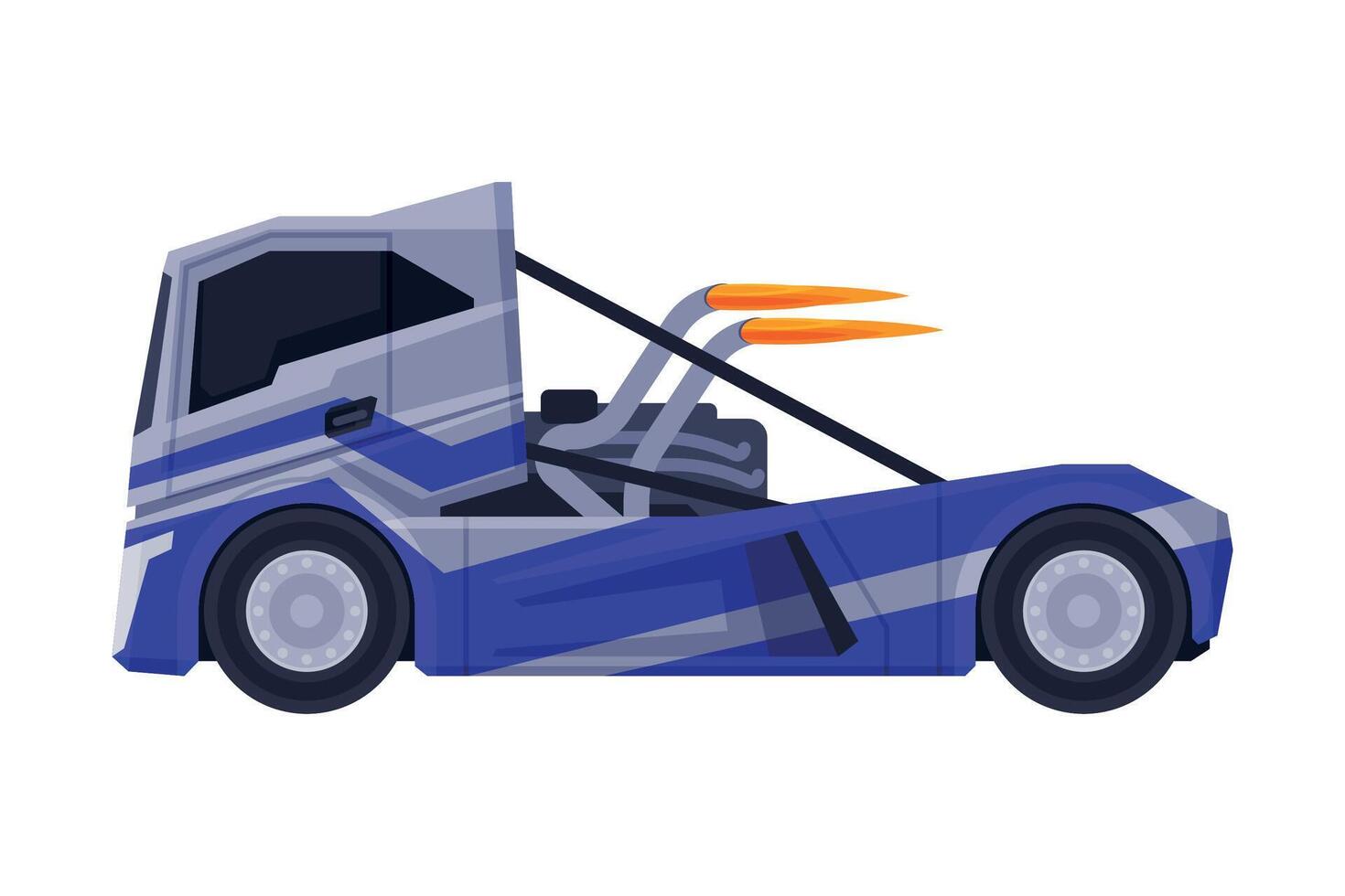 Racing Turbo Truck, Sport Heavy Vehicle Freight Machine Flat Illustration vector