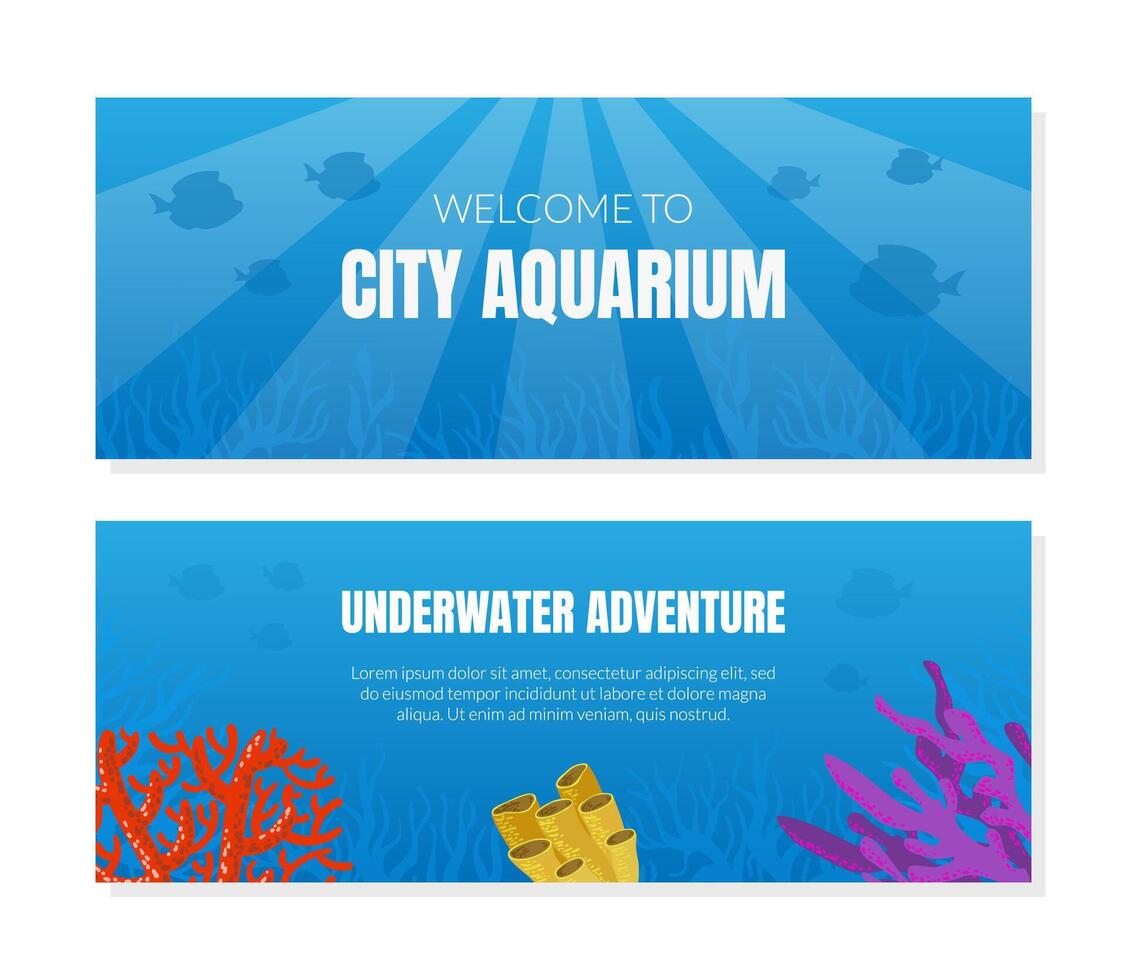 Welcome to City Aquarium Banner Template, Underwater Adventure Flyer, Invitation Card Illustration vector