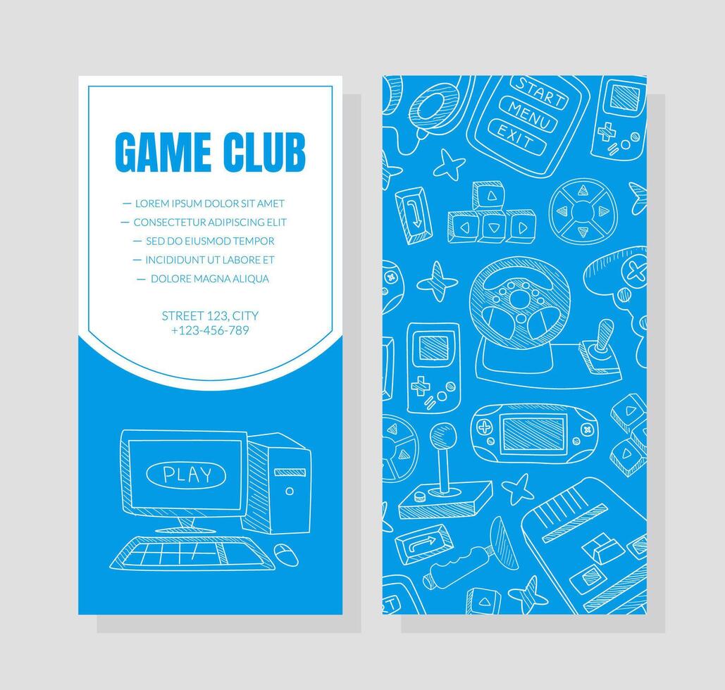 Flyer for a game club with a pattern of computer technology. illustration. vector