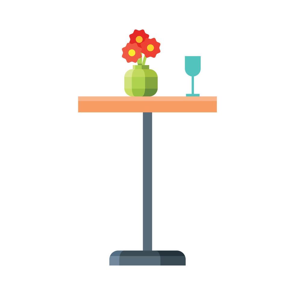 Round Table with Vase of Red Flowers, Modern Garden Furniture Design Flat Illustration vector