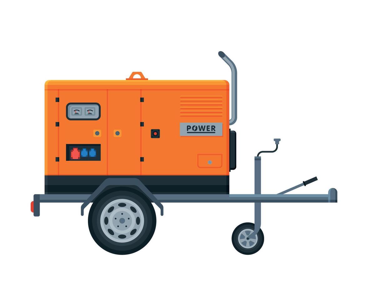 Orange Portable Power Generator on Wheels, Diesel Electrical Engine Equipment Illustration vector