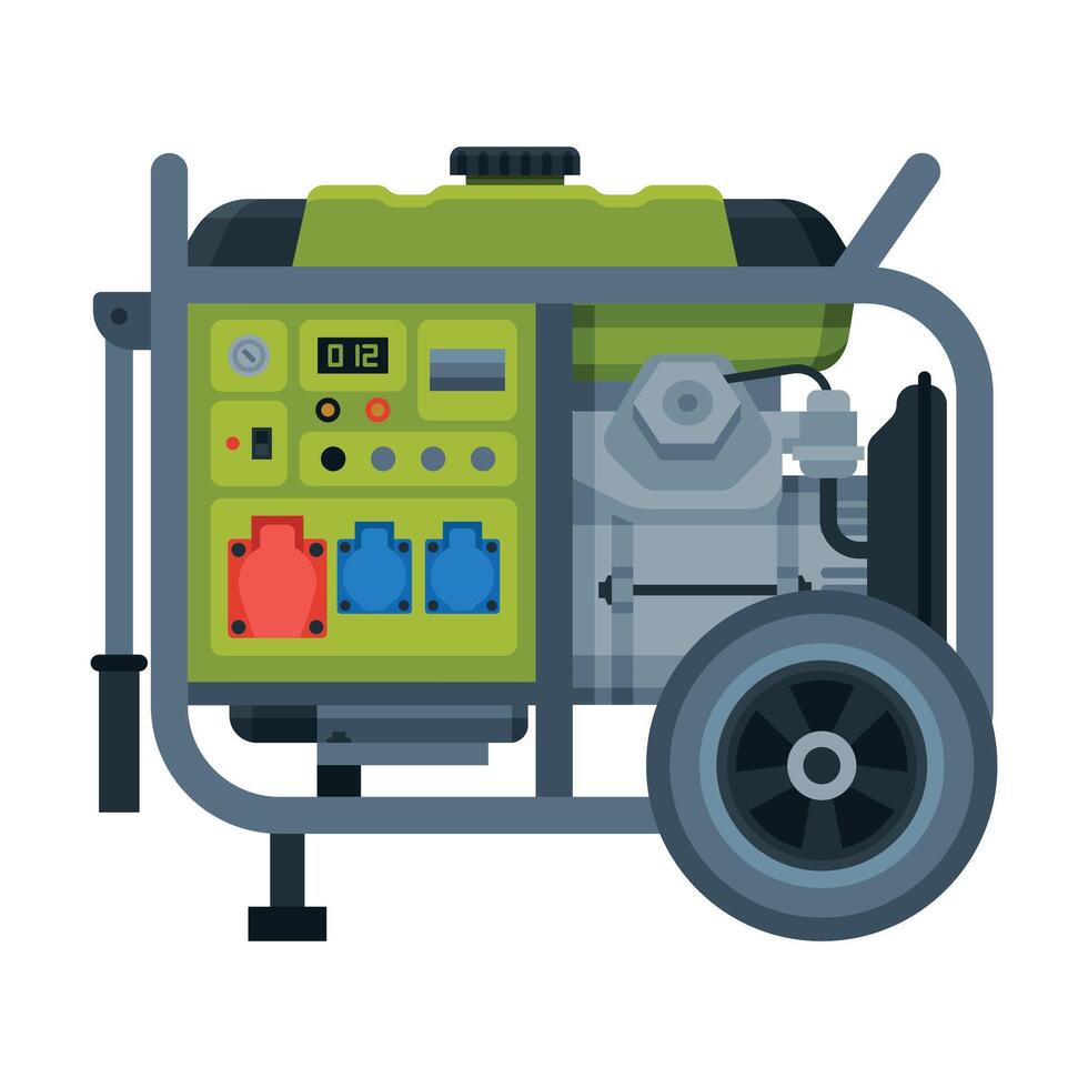 Power Portable Generator, Diesel or Gasoline Electrical Engine Equipment Illustration vector