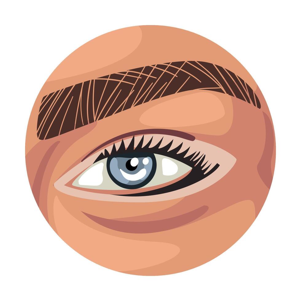 Female Light Blue Eye Eye in the Circle, Part of Human Face Illustration on White Background vector
