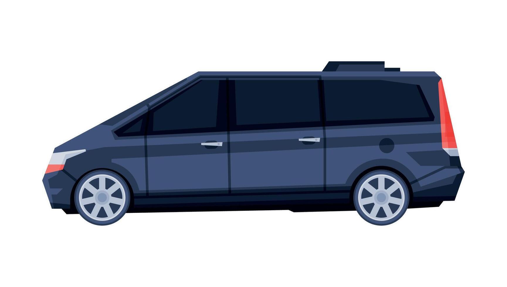 Passenger Van Minibus, Black Government or Presidential Vehicle, Luxury Business Transportation, Side View Flat Illustration vector