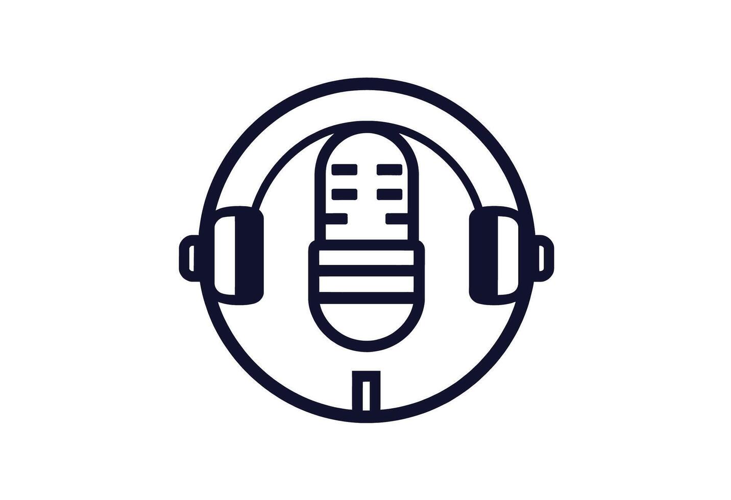 Simple graphic of headphones and microphone. Clean line art icon of headphones and a microphone likely for a podcasting broadcasting or communication concept vector