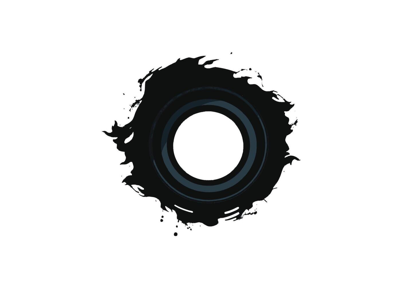 A black and white logo with a circular shape vector