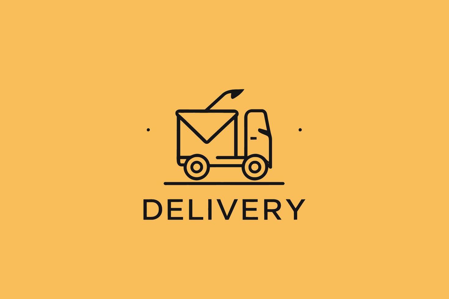 Simple Line Art Icon of a Delivery Truck. A minimalist black line art illustration of a delivery truck on a bright eye-catching mustard yellow background vector