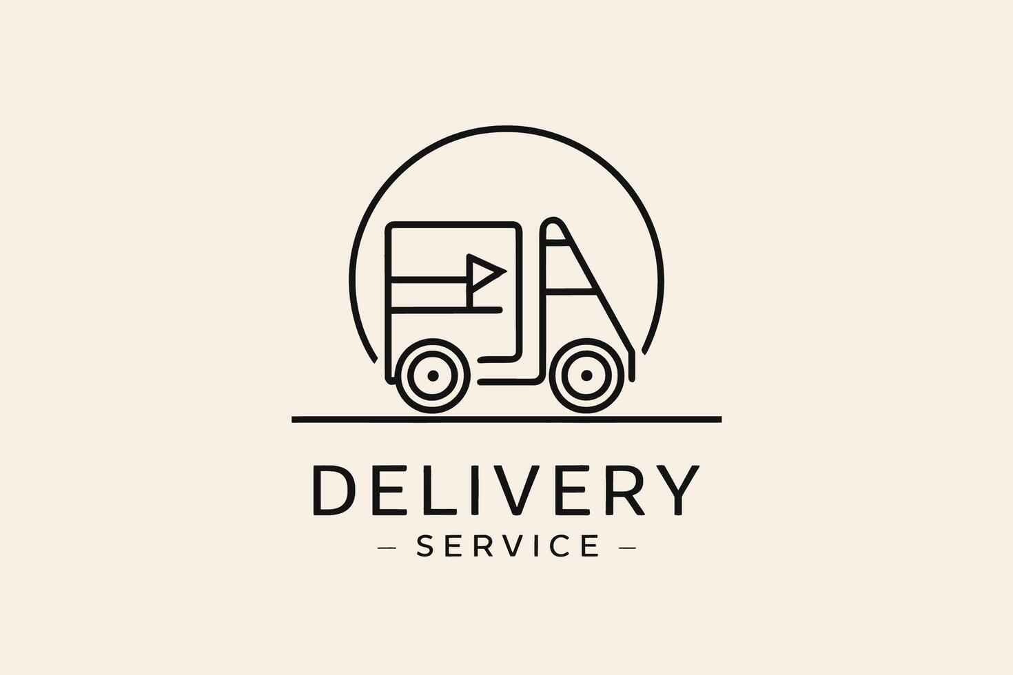 Modern Line Art Delivery Service Logo. Simple minimalist logo depicting a delivery truck in a clean line art style vector