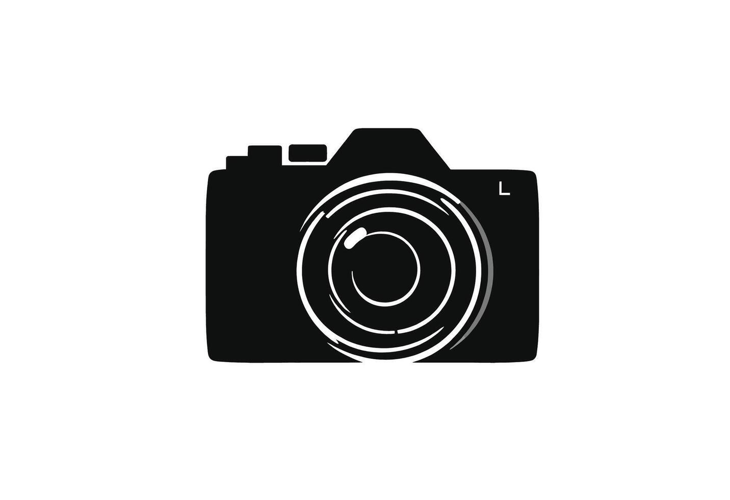 A black and white photo camera icon on a white background vector