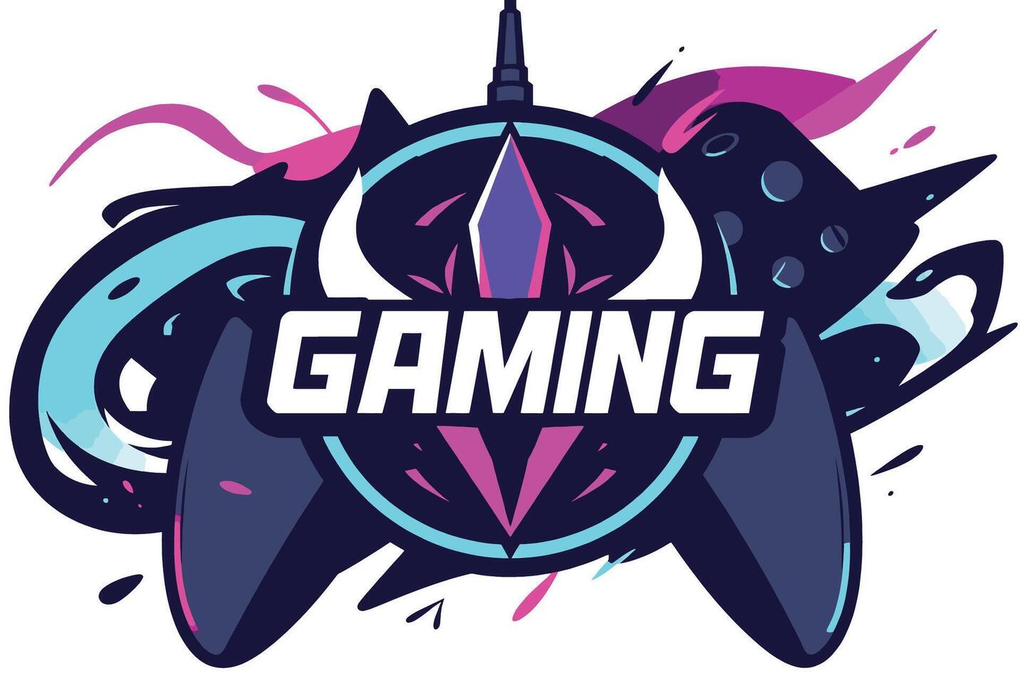 Vibrant Gaming Logo with Controller and Text. A dynamic logo design showcasing a stylized gaming controller vibrant colors and the word GAMING prominently displayed vector