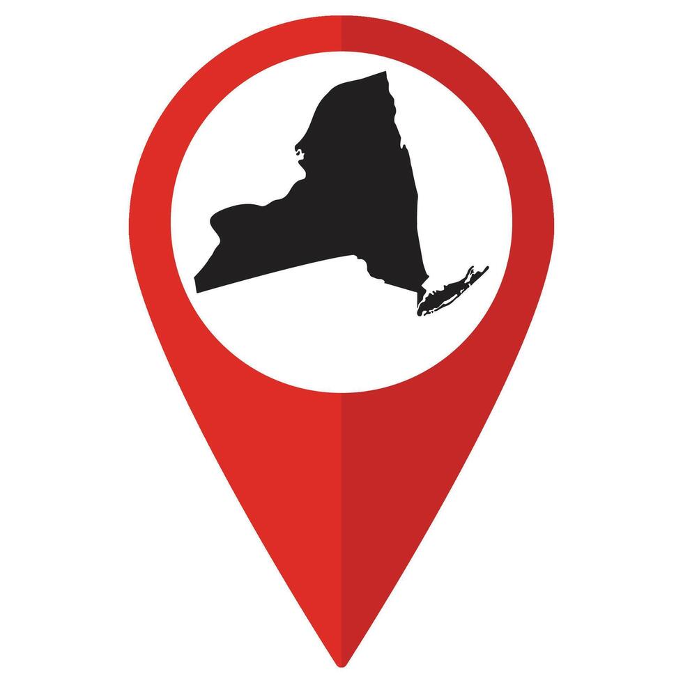 New York state map. Map of New York state on map pinpoint in red color vector