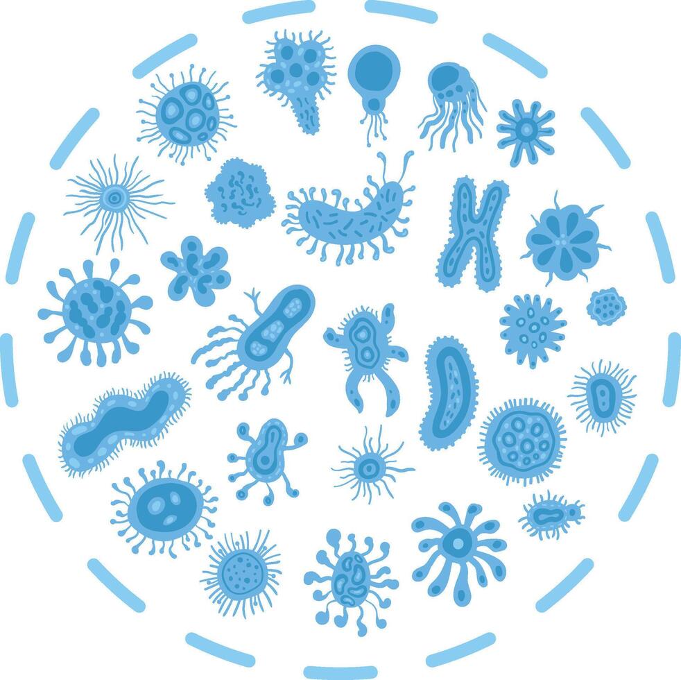 bacteria magnifying glass highlighting microbiota vector
