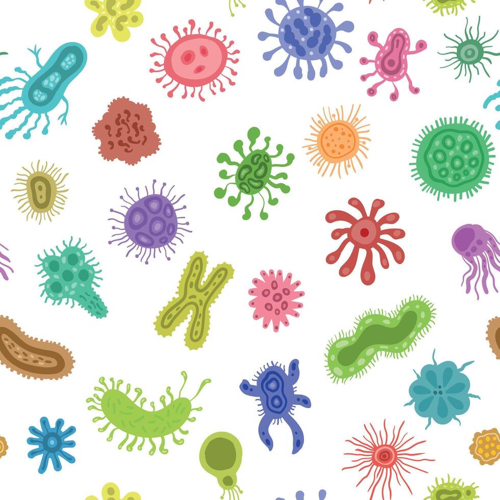 Seamless pattern with bacteria in the gut microbiome vector