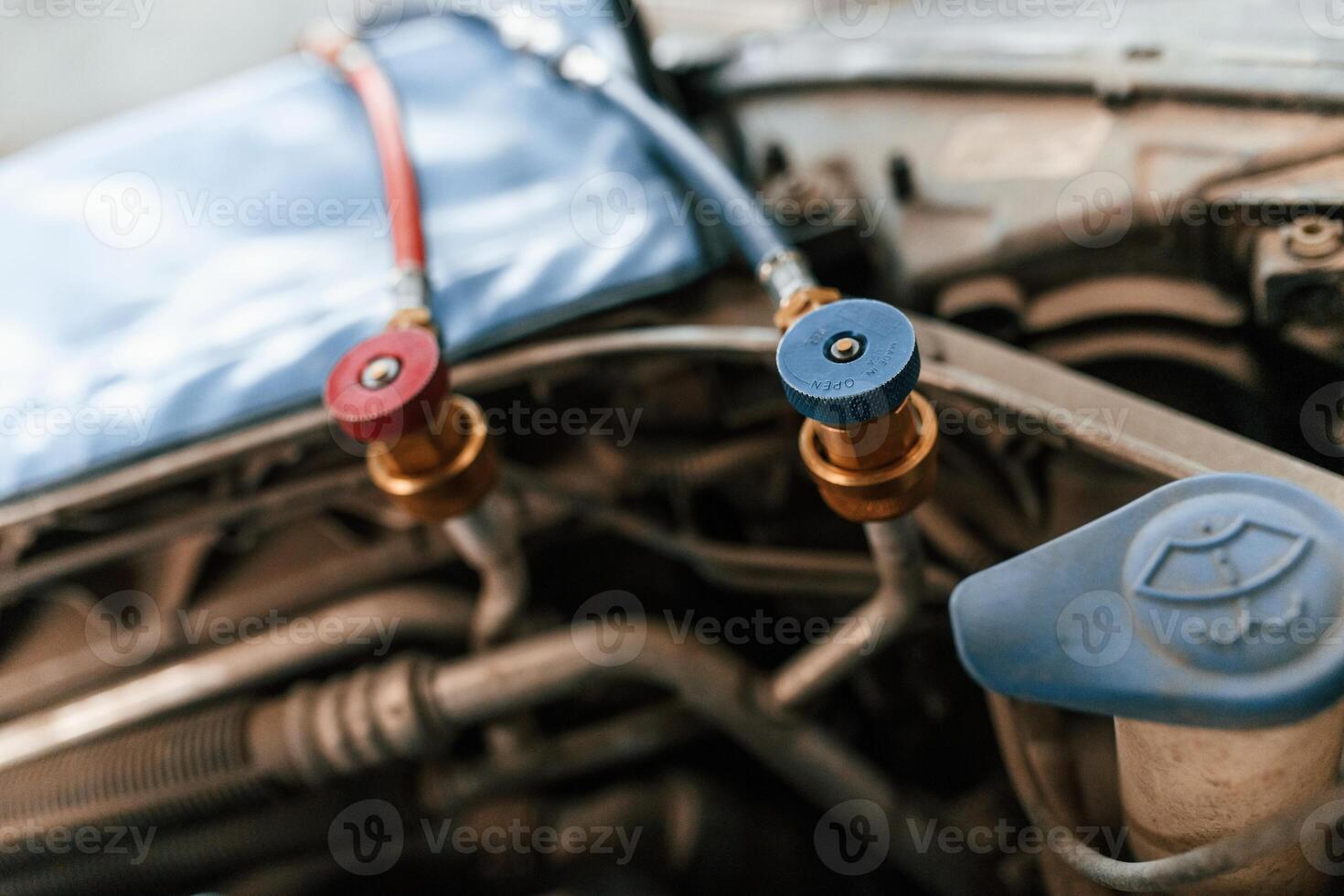 Close up view of the, car that is in the automobile repair salon photo