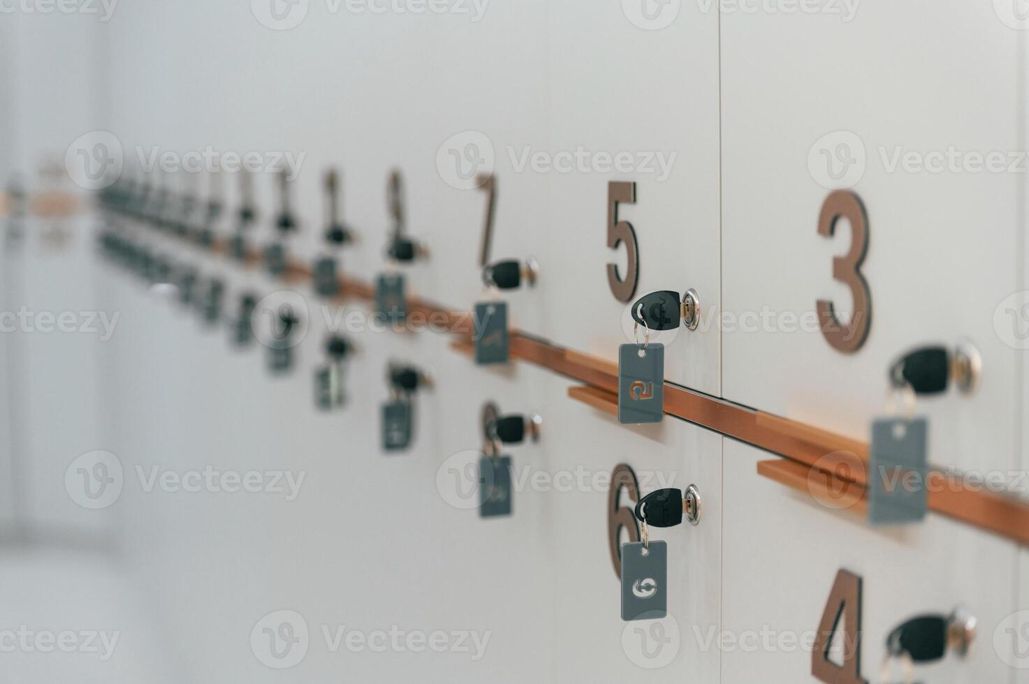 Close up view, of lockers with keys and numbers photo