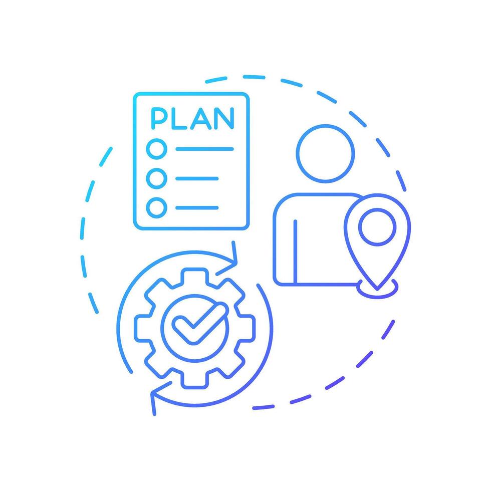 Business continuity blue gradient concept icon. Critical operations. Travel risk management benefit. Round shape line illustration. Abstract idea. Graphic design. Easy to use in promotional material vector