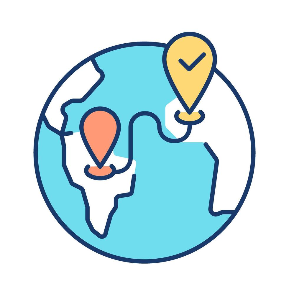 Pre trip planning RGB color icon. Earth globe with connected locations. Travel abroad preparation. International service. Isolated illustration. Simple filled line drawing. Editable stroke vector