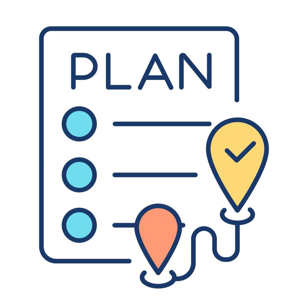 Secure transportation plan RGB color icon. Checklist with connected distant locations. Distribution and logistic management. Isolated illustration. Simple filled line drawing. Editable stroke vector