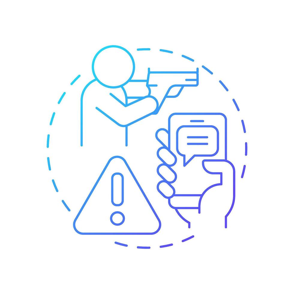Active shooter alerts blue gradient concept icon. Threat of gun violence prevention. Public safety. Round shape line illustration. Abstract idea. Graphic design. Easy to use in application vector