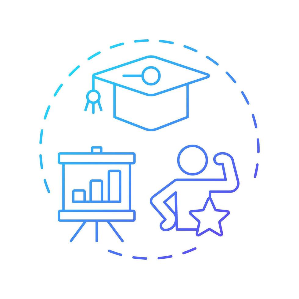 Skill development and training blue gradient concept icon. Personal growth. Learning, knowledge. Round shape line illustration. Abstract idea. Graphic design. Easy to use in infographic, presentation vector