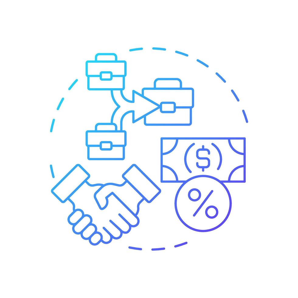 Transfer of assets blue gradient concept icon. Movement of ownership in corporate group. Intercompany transactions. Round shape line illustration. Abstract idea. Graphic design. Easy to use in booklet vector