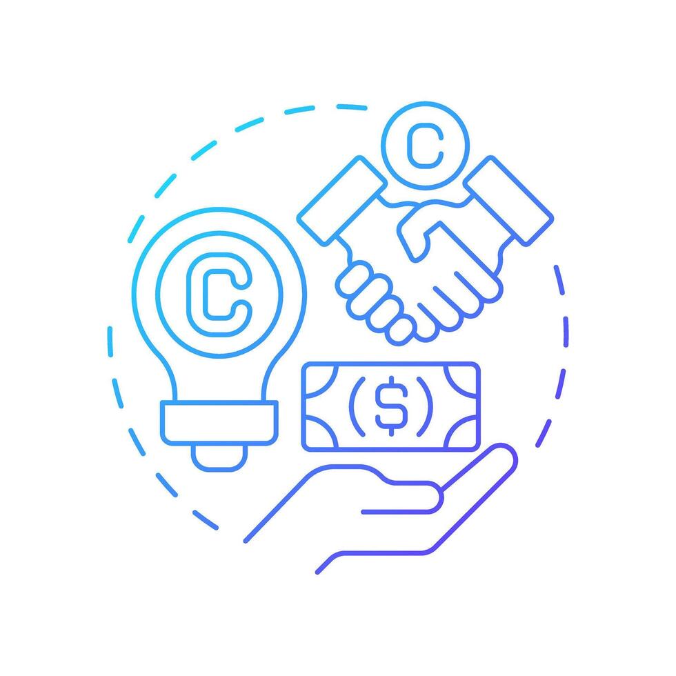 Royalty payments blue gradient concept icon. Usage of intellectual property. Intercompany transactions. Round shape line illustration. Abstract idea. Graphic design. Easy to use in booklet vector