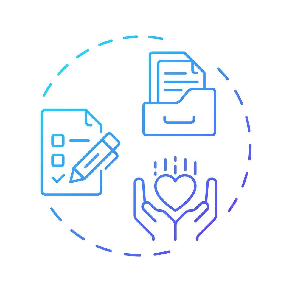 Administrative volunteering blue gradient concept icon. Coordinating organization work. Contribution type. Round shape line illustration. Abstract idea. Graphic design. Easy to use in brochure vector