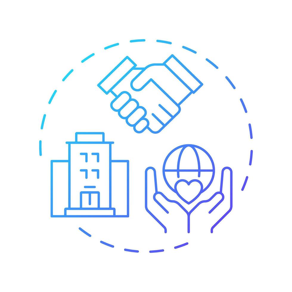 Corporate volunteer integration blue gradient concept icon. Businesses and nonprofit. Program administration. Round shape line illustration. Abstract idea. Graphic design. Easy to use in brochure vector