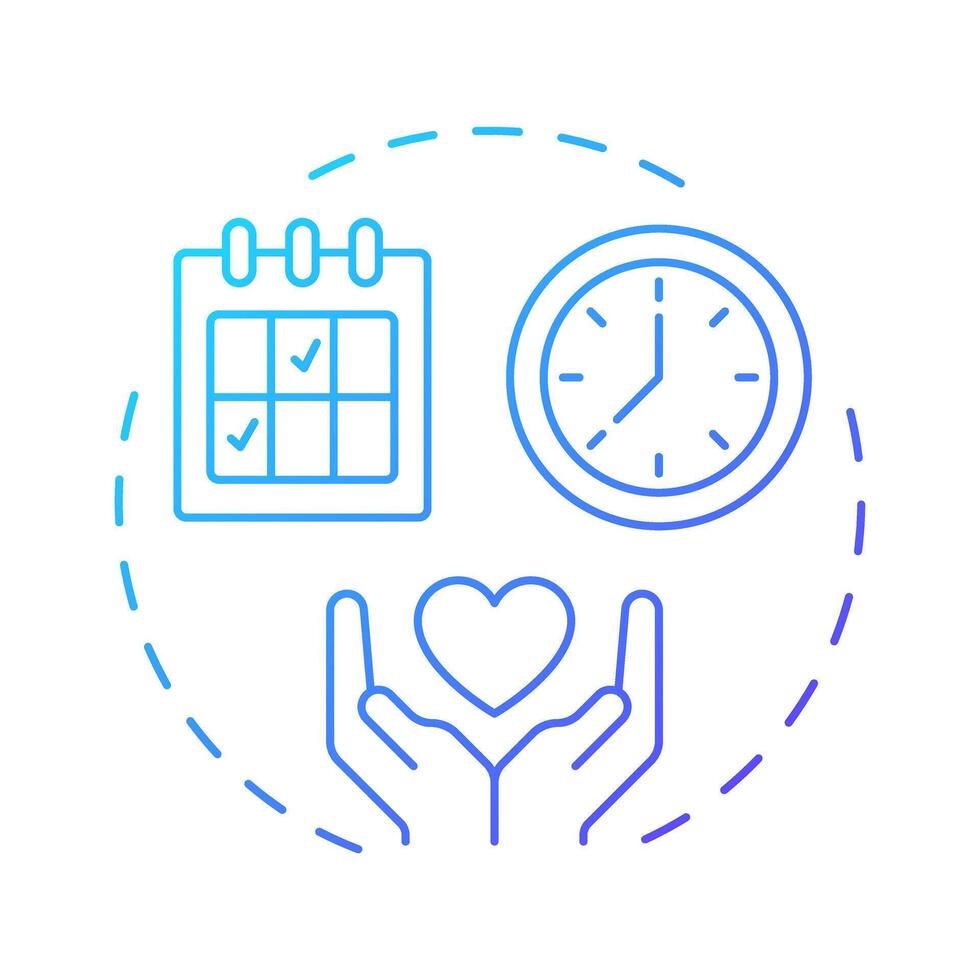 Volunteer hours blue gradient concept icon. Total time on organization tasks. Contribution activity tracking. Round shape line illustration. Abstract idea. Graphic design. Easy to use in brochure vector
